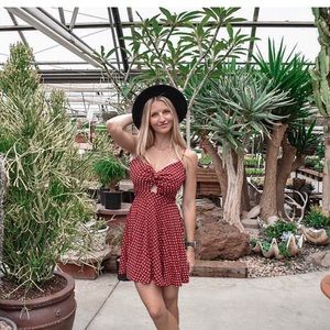 Polka dot open back spaghetti strap dress